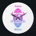14 Year traditional ivory 14th wedding anniversary Large Clock<br><div class="desc">You can customise the husband and wife names. If you would like any help personalising this design please feel free to use to ask this design a button, which is immediately below this text. A romantic wedding anniversary designed for people celebrating 14 years of marriage. Ivory is the traditional gift...</div>