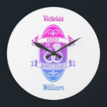 14 Year traditional ivory 14th wedding anniversary Large Clock<br><div class="desc">You can customise the husband and wife names. If you would like any help personalising this design please feel free to use to ask this design a button, which is immediately below this text. A romantic wedding anniversary designed for people celebrating 14 years of marriage. Ivory is the traditional gift...</div>