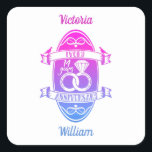 14 Year traditional ivory 14th wedding anniversary Square Sticker<br><div class="desc">You can customise the husband and wife names. If you would like any help personalising this design please feel free to use to ask this design a button, which is immediately below this text. A romantic wedding anniversary designed for people celebrating 14 years of marriage. Ivory is the traditional gift...</div>