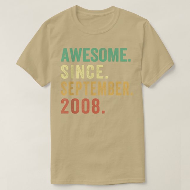 14 Years Old Gift Awesome Since September 2008 14t T-Shirt (Design Front)