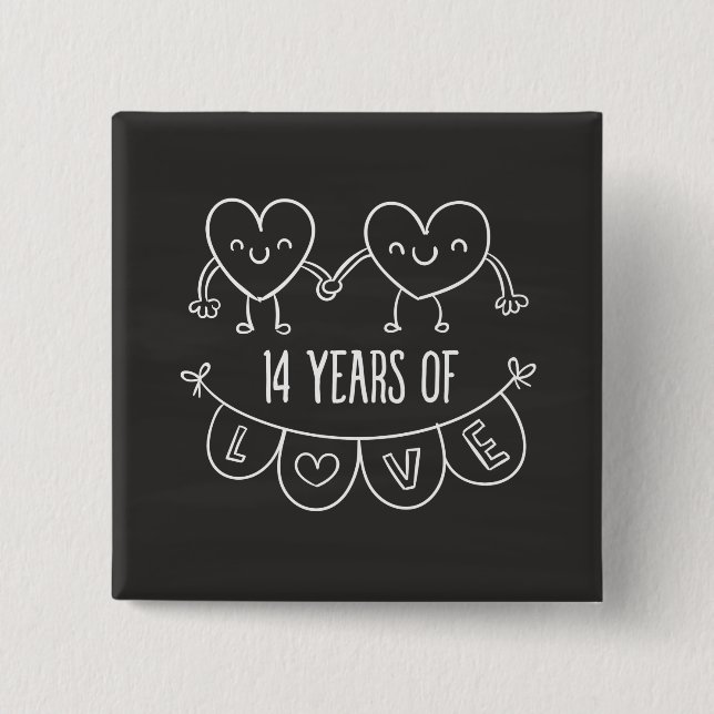 14th Anniversary Gift Chalk Hearts 15 Cm Square Badge (Front)