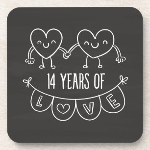 14th Anniversary Gift Chalk Hearts Coaster