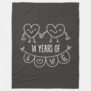 14th Anniversary Gift Chalk Hearts Fleece Blanket