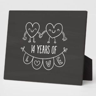 14th Anniversary Gift Chalk Hearts Plaque