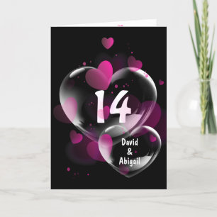 14th Anniversary Heart Bubbles on Black Card