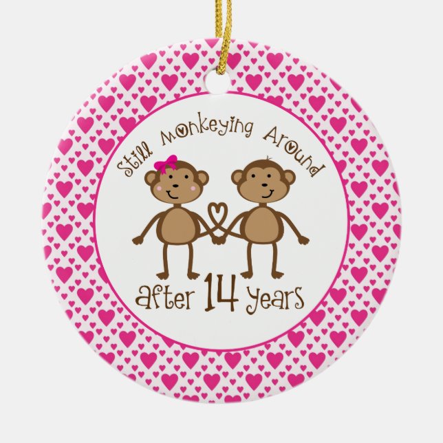 14th Anniversary Monkey Love Ornament (Front)