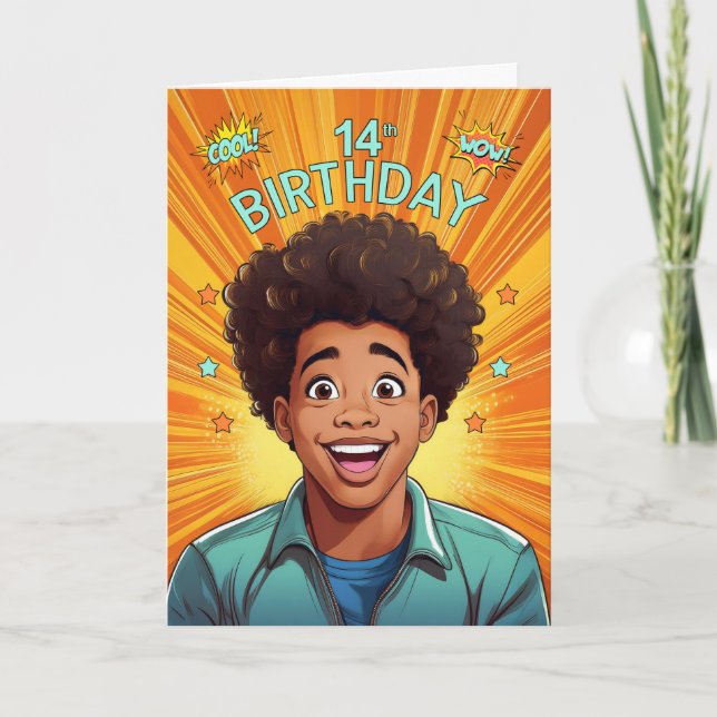14th Birthday African American Teen Boy Pop Art Card (Front)