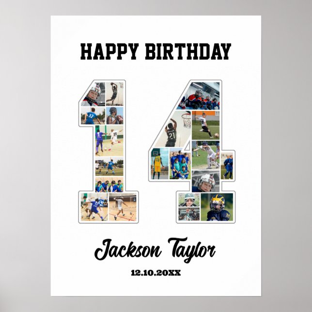 14th Birthday Anniversary Number 14 Photo Collage Poster (Front)
