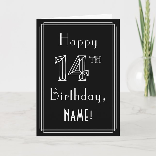 14th Birthday: Art Deco Style # 14 & Custom Name Card (Front)