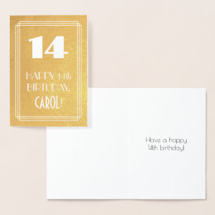14th Birthday ~ Art Deco Style "14" & Custom Name Foil Card