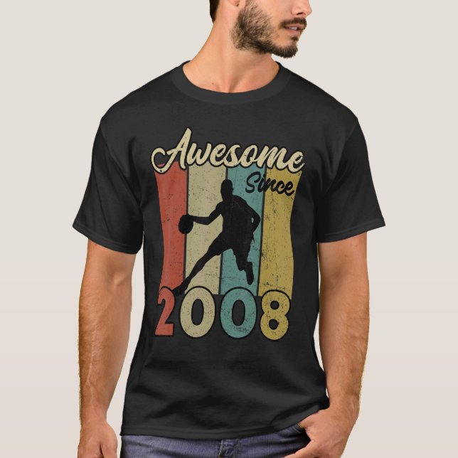 14th Birthday Awesome Since 2008 Basketball 14 Yea T-Shirt (Front)