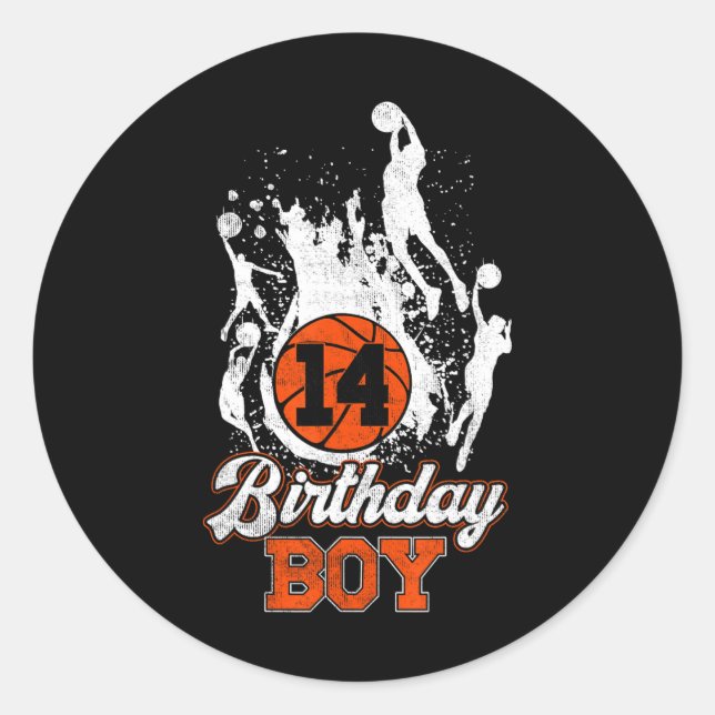 14th Birthday Basketball Theme Birthday Boy 14 Yrs Classic Round Sticker (Front)