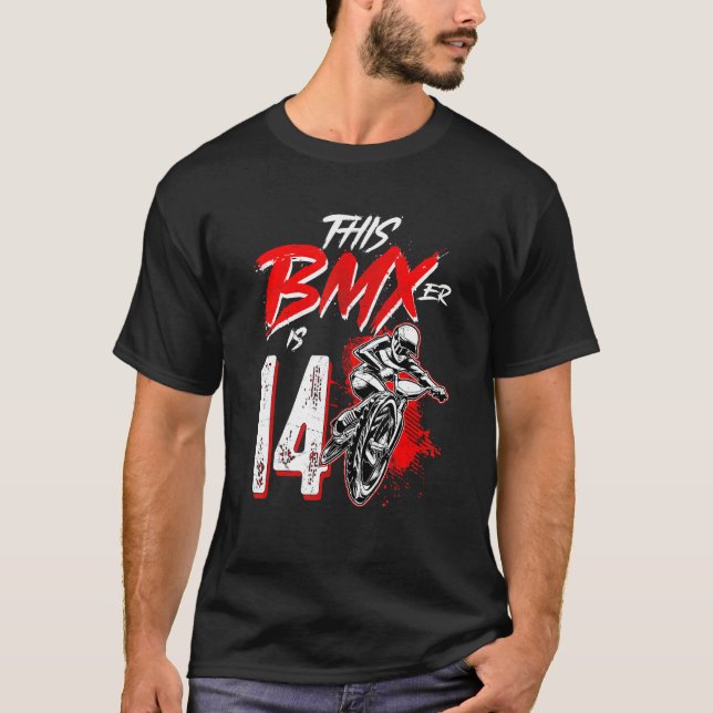 14th Birthday   Boy   BMX Birthday Party Decoratio T-Shirt (Front)