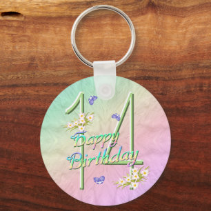 14th Birthday Butterfly Garden Keychain