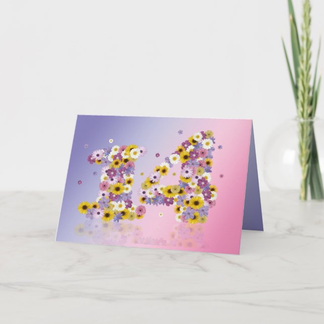 14th birthday card with flowery letters (Front)