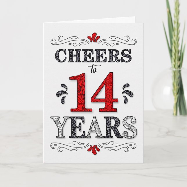 14th Birthday Cheers in Red White Black Pattern Card (Front)
