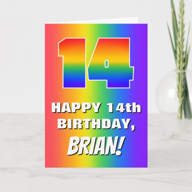 14th Birthday: Colorful, Fun Rainbow Pattern # 14 Card (Front)