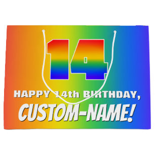 14th Birthday: Colourful, Fun Rainbow Pattern # 14 Large Gift Bag