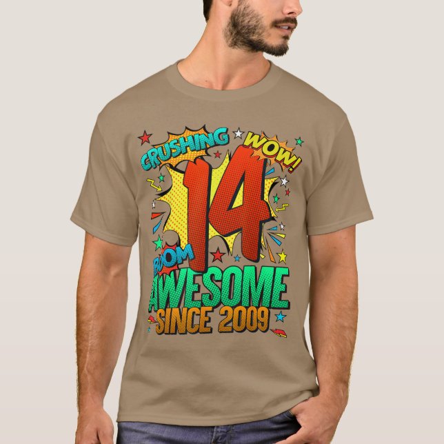 14th Birthday Comic Style Awesome Since 2009 14 Ye T-Shirt (Front)
