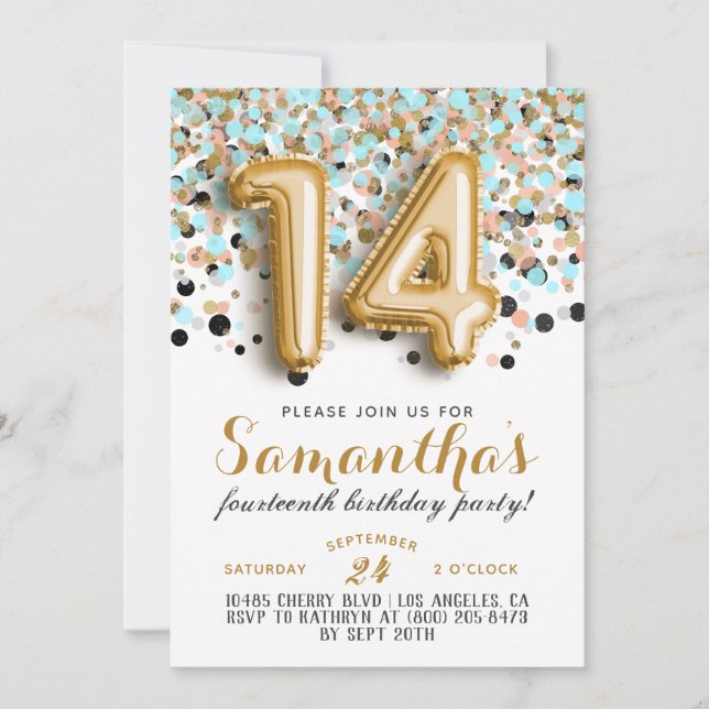 14th Birthday Confetti Invitation (Front)