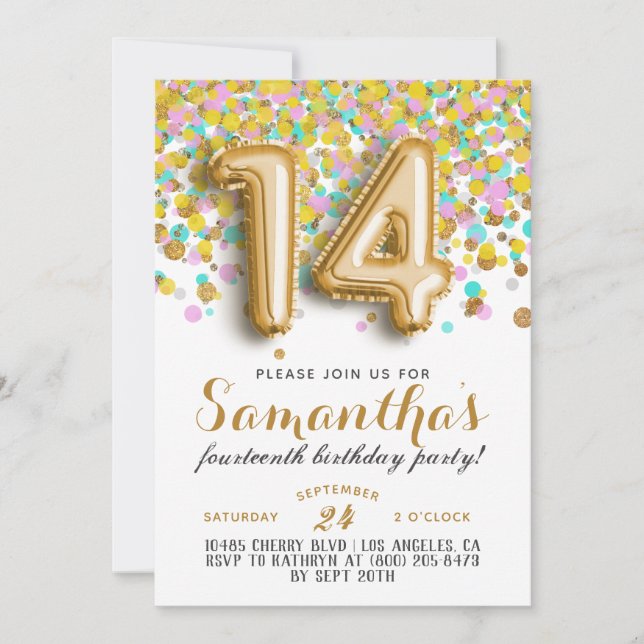 14th Birthday Confetti Invitation (Front)