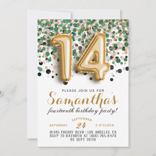 14th Birthday Confetti Invitation (Front)