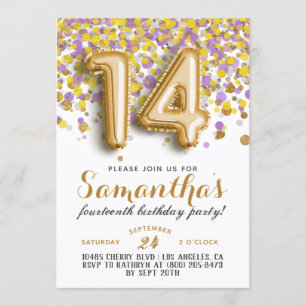 14th Birthday Confetti Invitation