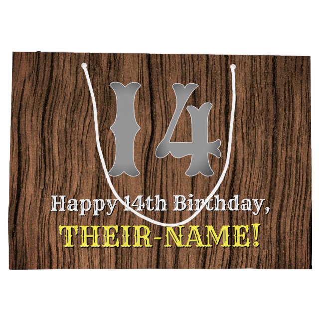 14th Birthday: Country Western Inspired Look, Name Large Gift Bag (Back)