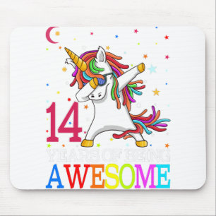 14th Birthday Dabbing Unicorn Party Gift 14 Years Mouse Pad