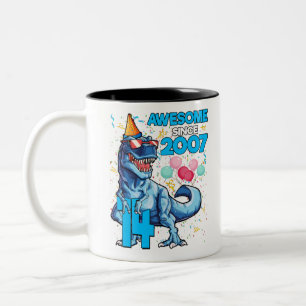 14th Birthday Dinosaur 14 Year Old Boy Kids Two-Tone Coffee Mug