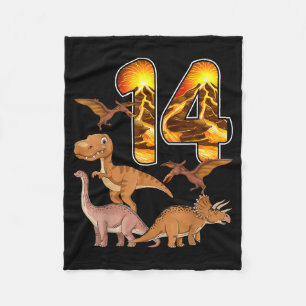 14th Birthday Dinosaur T-rex 14 Years Old Birthday Fleece Blanket