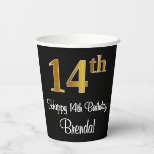 14th Birthday - Elegant Luxurious Faux Gold Look # Paper Cups