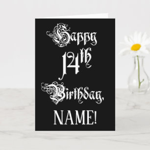 14th Birthday: Fancy, Elegant Script + Custom Name Card