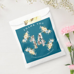 14th Birthday Flower Teal Photo Collage Yellow Favour Bags