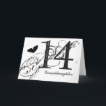 14th birthday for a granddaughter, butterfly; card<br><div class="desc">A white background featuring a black butterfly and black text,  on this 14th birthday greeting for a granddaughter. My Funny Mind Greetings.</div>
