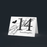 14th birthday for a granddaughter, butterfly; card<br><div class="desc">A white background featuring a black butterfly and black text,  on this 14th birthday greeting for a granddaughter. My Funny Mind Greetings.</div>