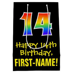 14th Birthday: Fun, Bold, Colourful, Rainbow "14" Medium Gift Bag