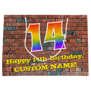 14th Birthday: Fun, Graffiti-Inspired Rainbow # 14 Large Gift Bag