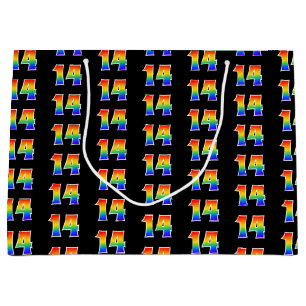 14th Birthday: Fun Rainbow Event Number 14 Pattern Large Gift Bag