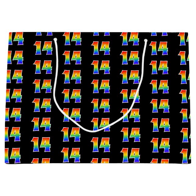 14th Birthday: Fun Rainbow Event Number 14 Pattern Large Gift Bag (Front)