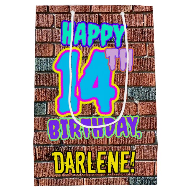 14th Birthday: Fun, Urban Graffiti Inspired Look Medium Gift Bag (Back)