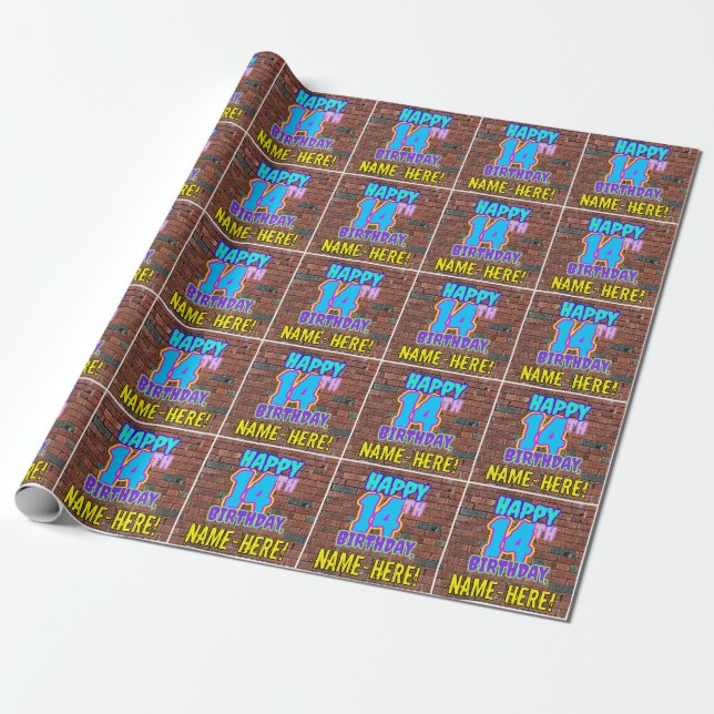 14th Birthday: Fun, Urban Graffiti Inspired Look Wrapping Paper (Unrolled)