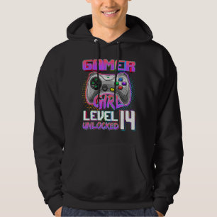 14th Birthday Gamer Girl Level 14 Unlocked Gamer B Hoodie