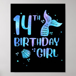 14th Birthday Girl Mermaid 14th Toddlers Back To S Poster