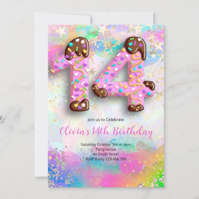 14th Birthday Girls Invitation (Front)