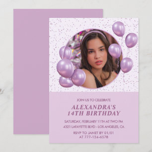 14th birthday invitations Balloons Photo Purple