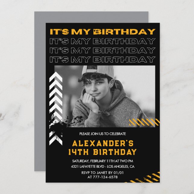 14th birthday invitations boy Photo Spray paint (Front/Back)