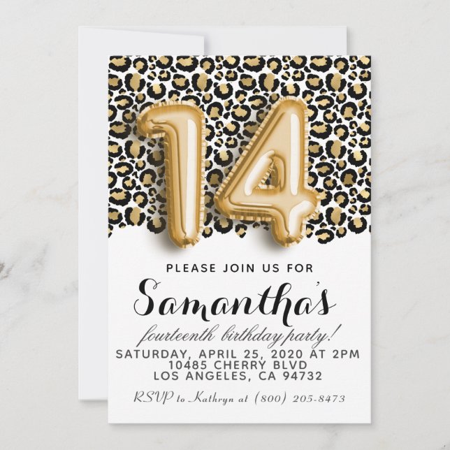 14th Birthday Leopard Animal Print Invitation (Front)