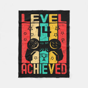 14th Birthday Level 14 Achieved Gamer Funny Birthd Fleece Blanket