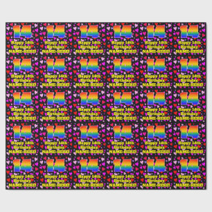 14th Birthday: Loving Hearts Pattern, Rainbow # 14 Wrapping Paper